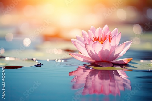 Close-up photo of a lotus flower on water.