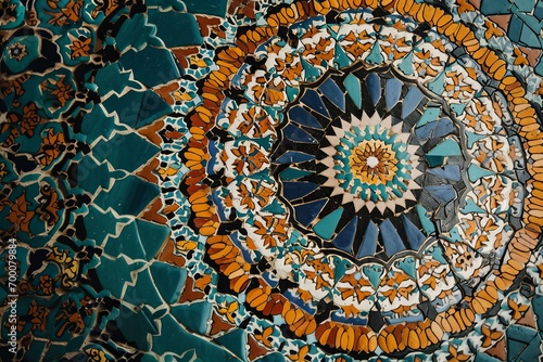 Persian pattern in the architecture of the Iranian mosque with the morning light of the sun.