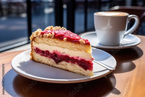 Raspberry cheesecake served at cafe