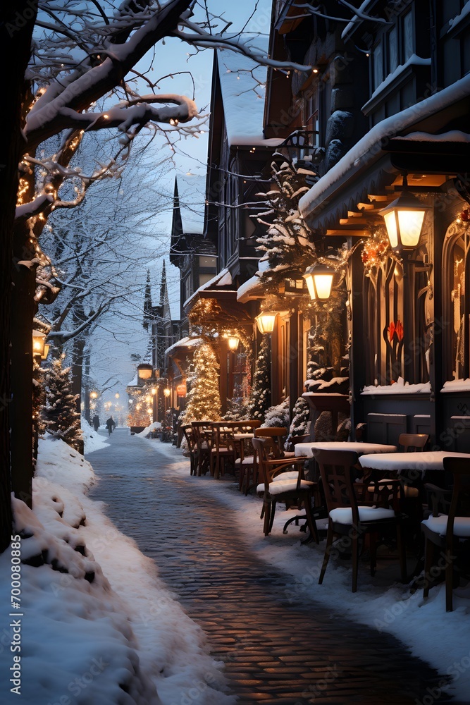 A street in the old town of Riga, Latvia in winter.