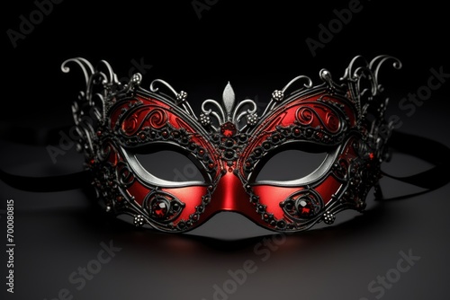 Isolated white carnival mask in red and black.