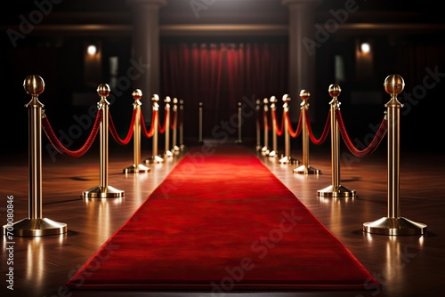 Entrance with velvet ropes and restrictions photo