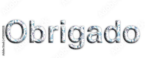 obrigado - thank you written in Portuguese - lettering - white color with flower, embossed tubular font, transparent backgroun - image, poster, placard, banner, postcard, card. portugal	