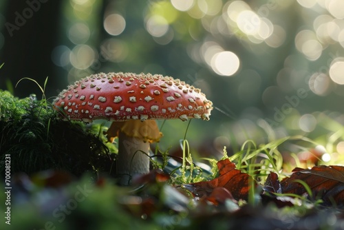 fly agaric mushroom in the forest.