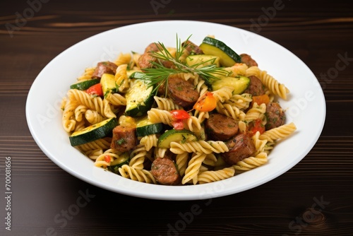 Sausage and zucchini in a pasta dish