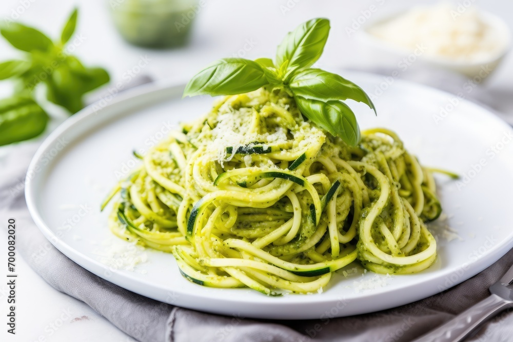 Spaghetti with pesto on a plate Spaghetti with pesto on a plate