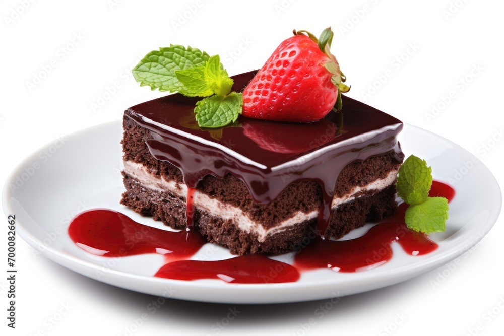 Strawberry and chocolate syrup dessert captured on white background with clipping path Strawberry and chocolate syrup dessert captured on white background with clipping path
