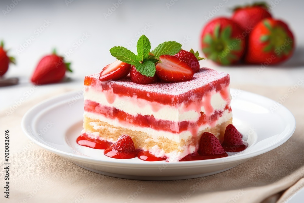 Strawberry cake on a plain backdrop Strawberry cake on a plain backdrop