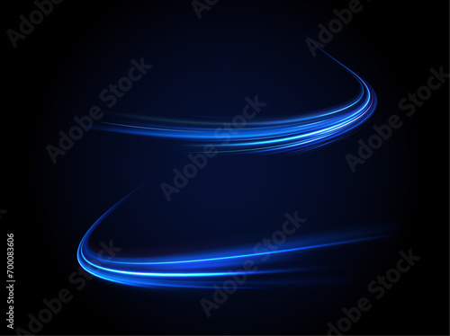 Blurred car light motion effect, city road background with long exposure night lights with dynamic flashlight red and blue colors on black. light trails illustration.	