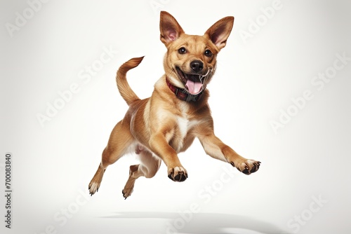 Cute dog playing and looking happy on white background