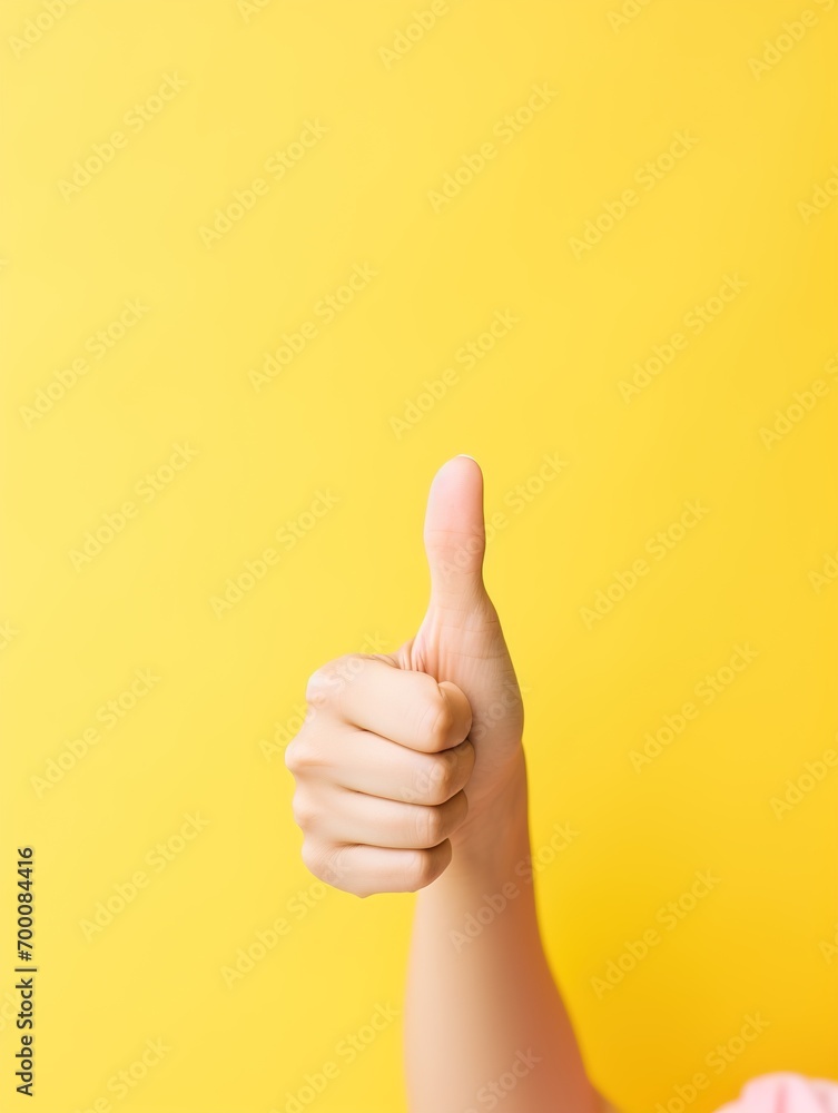Hand in an OK gesture on a yellow background. Ai generative