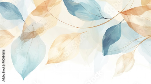 Branch of leaves transparent watercolour background. Pastel colour palette. Generative AI