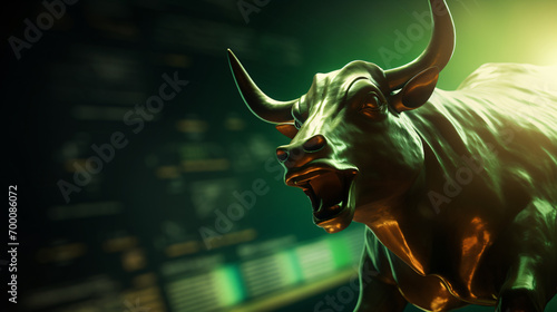 Concept of green bull bullish in stock market exchange