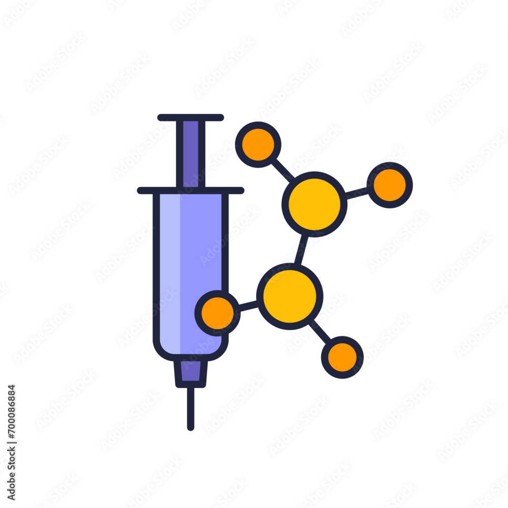 molecule and syringe icon with outline molecule and syringe icon with outline