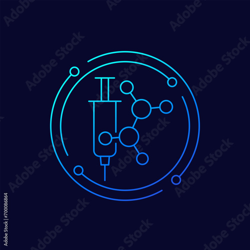 molecule and syringe icon, linear design