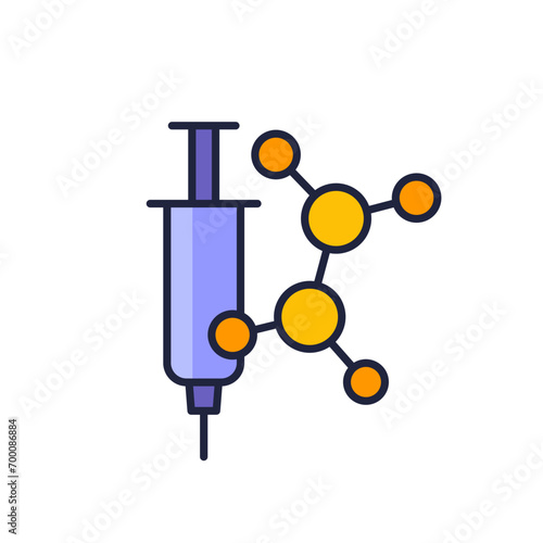 molecule and syringe icon with outline