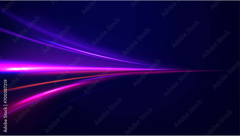 Light and stripes moving fast over dark background. Modern abstract high-speed movement. Colorful dynamic motion on blue background. Light and stripes moving fast over dark background. Modern abstract high-speed movement. Colorful dynamic motion on blue background.