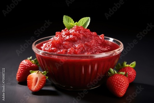 Isolated strawberry jam in a bowl on a white background