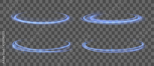 Circle blue light. Abstract neon color glowing lines background. The energy flow tunnel. Luminous spiral round frame.	