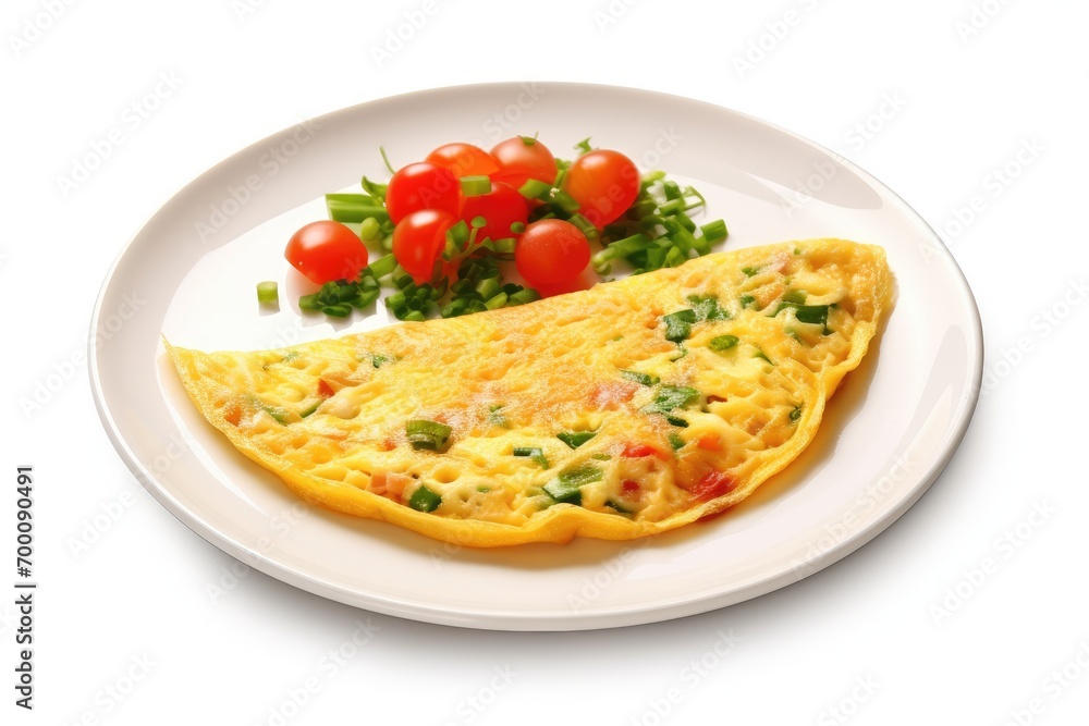 Cheesy vegetable omelet viewed from above, isolated on white. Cheesy vegetable omelet viewed from above, isolated on white.