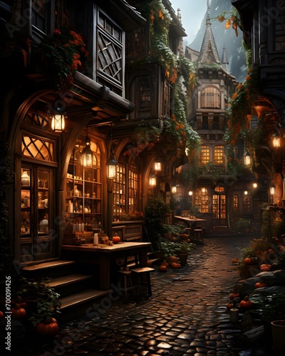 Fairytale night scene of a street in the old town.