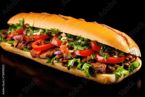 Authentic Turkish kebab baguette with ample veggies and perfectly grilled veal or chicken.