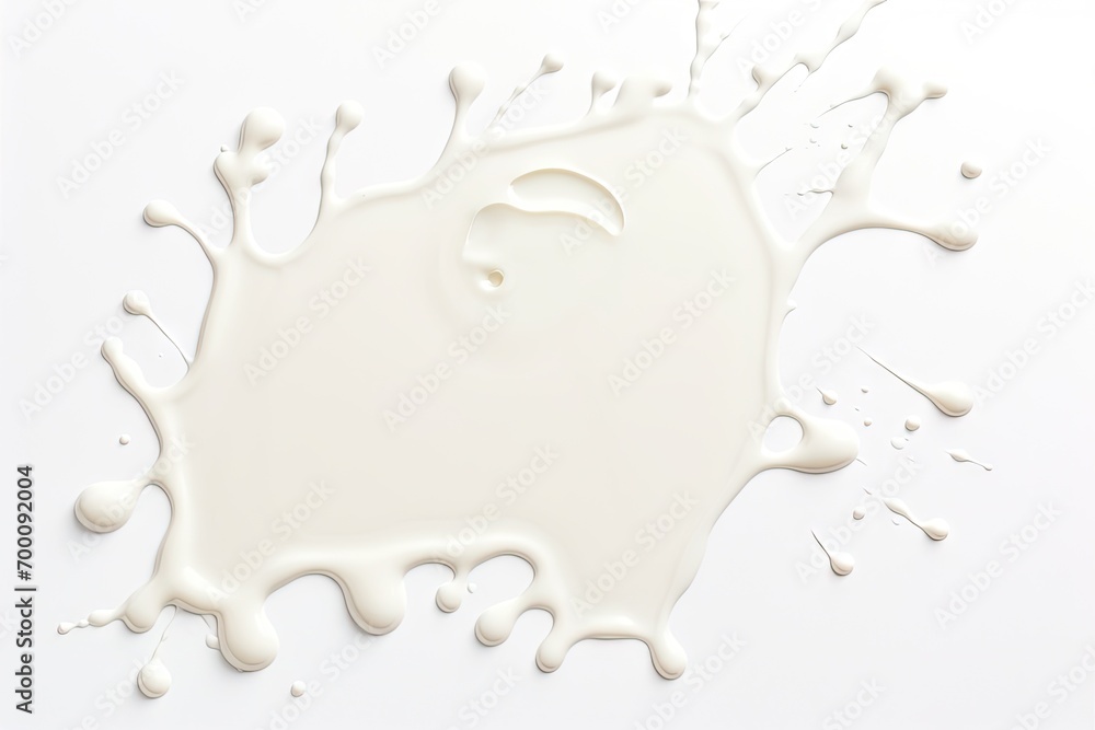 Milk spill on white background viewed from above Milk spill on white background viewed from above