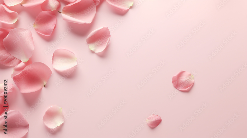 Minimal style. Pink rose petals set on pastel pink background Minimal style. Pink rose petals set on pastel pink background