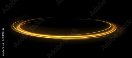 Twist yellow line. Abstract light speed motion effect, golden light trail. Yellow magic spirals with sparkles. Yellow light effect.