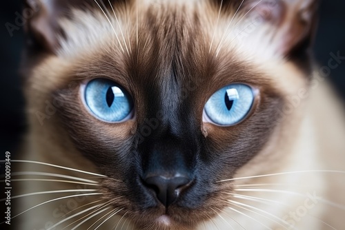 Playing with a Thai cat an old style siamese Close up of its face photo