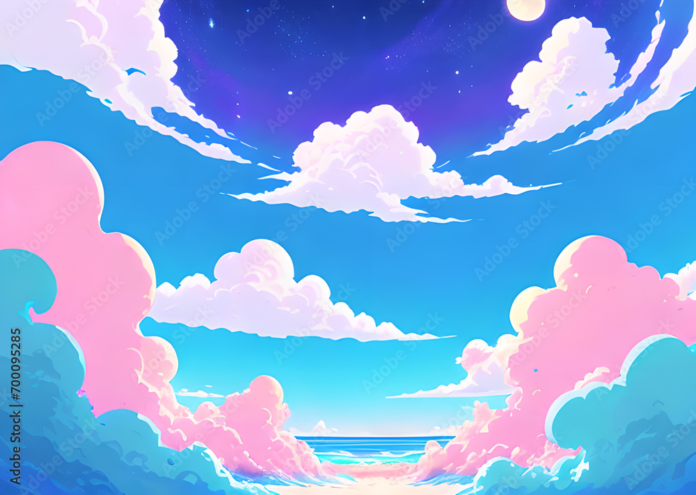 Bright fabulous beach illustration, planets on a pink background, Generative AI Bright fabulous beach illustration, planets on a pink background, Generative AI