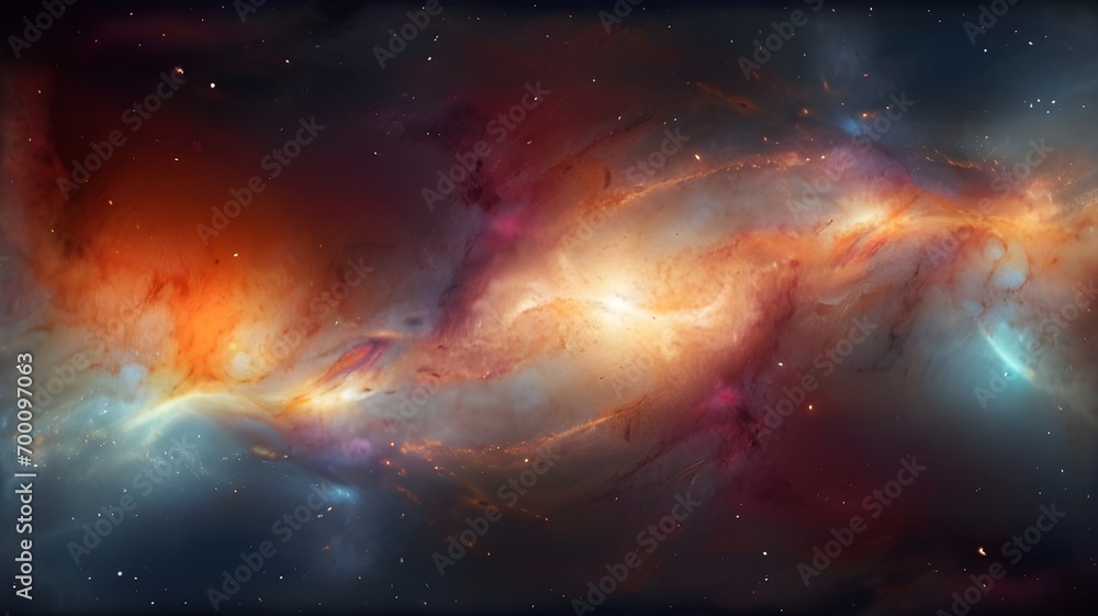 Fototapeta premium Colorful space galaxy cloud nebula. Stary night cosmos. Universe science astronomy. Supernova background wallpaper, Generative AI