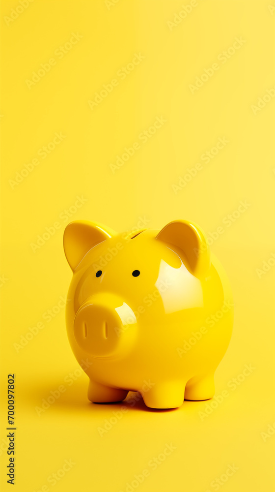 yellow ceramic piggybank on a plain background with copy space for text yellow ceramic piggybank on a plain background with copy space for text
