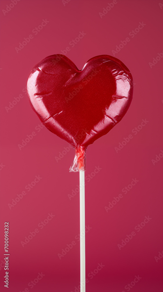 heart shaped lollipop for valentine's day on plain background