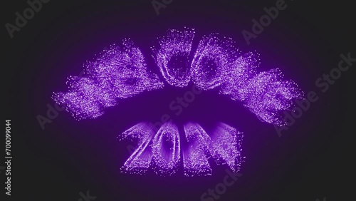 New year's eve fireworks celebration Welcome 2024 abstract blur of real purple shining fireworks with bokeh lights in the night sky. glowing fireworks show. photo