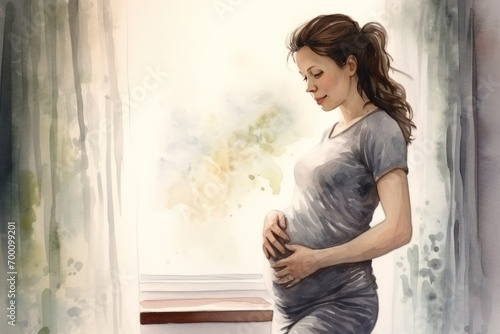 painting of a pregnant woman. obstetrics and gynecology concept illustration photo