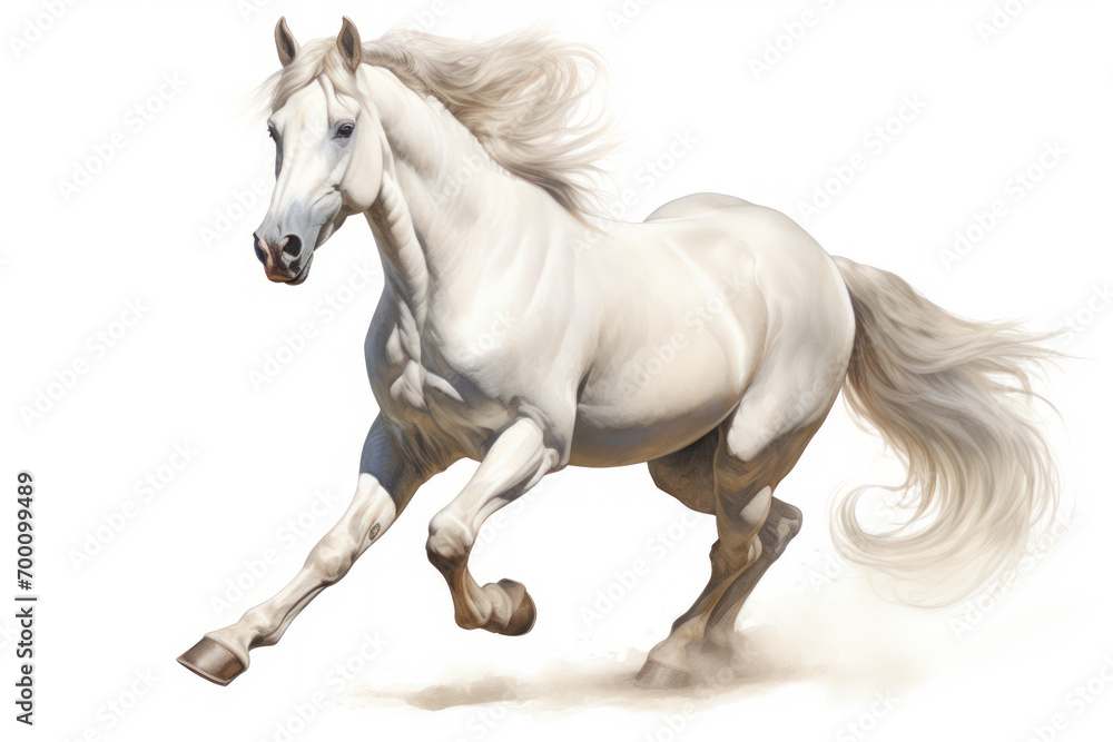 white Arabian horse running isolated illustration