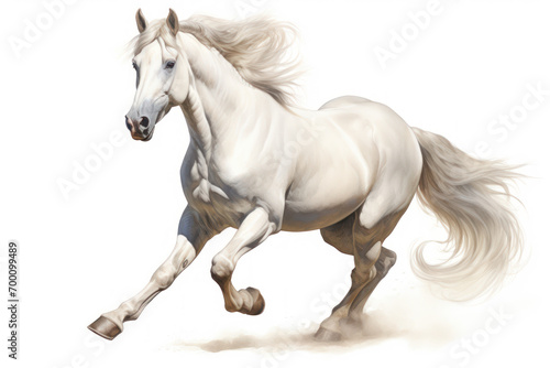 white Arabian horse running isolated illustration