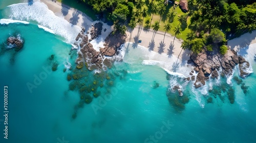 Aerial panoramic view of the beach and turquoise water
