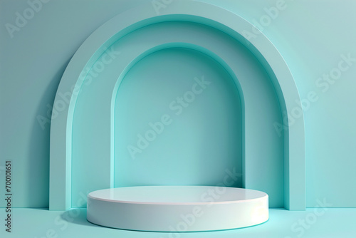 Minimalist White Podium on Soft Pastel Blue Background