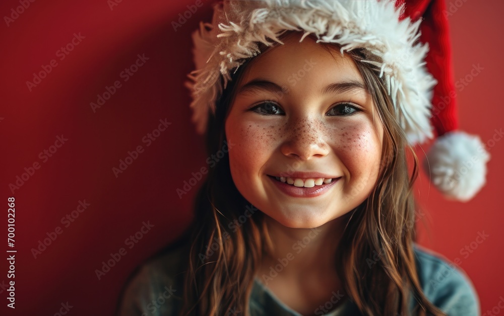 happy smiling girl with Santa hat in Christmas background happy smiling girl with Santa hat in Christmas background