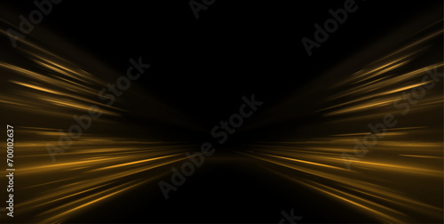 High-speed neon light lines of yellow color on a black background. Incredible speed on the expressway. Laser beams luminous abstract sparkling isolated on a transparent background. 
