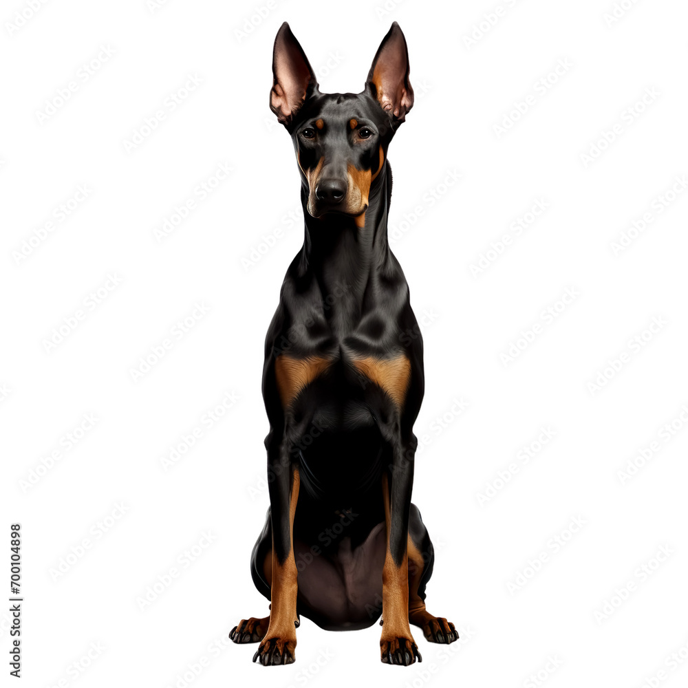 Doberman dog sitting isolate on transparent background, cutout, png Doberman dog sitting isolate on transparent background, cutout, png