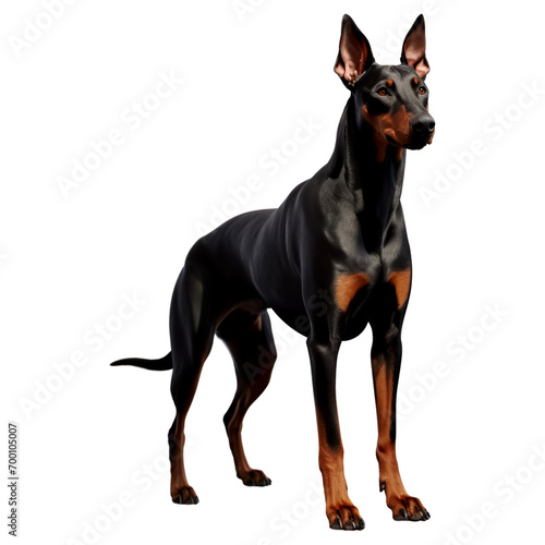 Portrait of Doberman dog standing isolated on transparent of white background