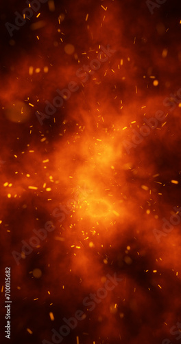 Realistic dark fire flames with sparks vertical illustration background.