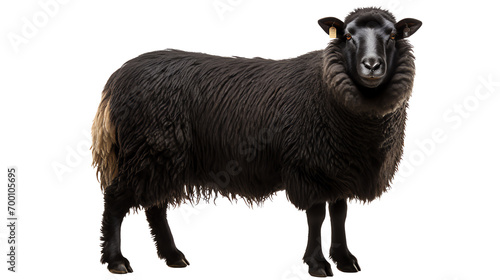 a black sheep with a tag on its ear