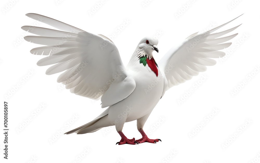 a white pigeon with red and green neck a white pigeon with red and green neck