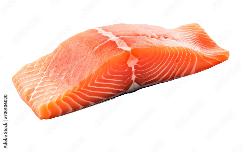a piece of salmon on a white background a piece of salmon on a white background