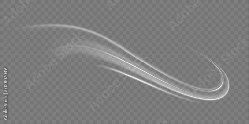 White shiny sparks of spiral wave. Imitation of the exit of cold air from the air conditioner. Light white Twirl. Curve light effect of white line. 
