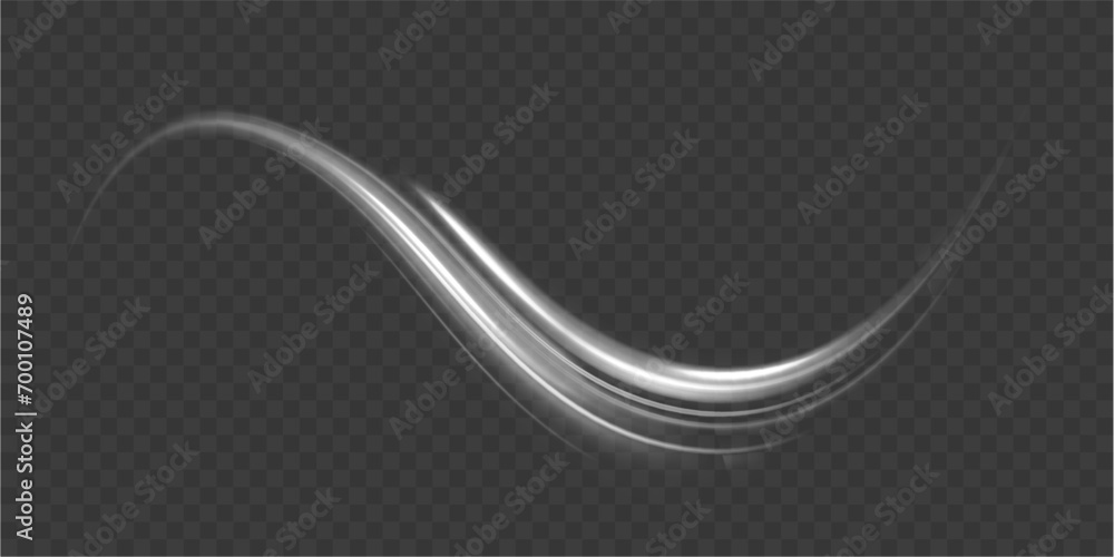 Luminous white lines of speed. Twist white line. Light trail wave, fire path trace line and incandescence curve twirl. Abstract motion lines.	 - obrazy, fototapety, plakaty 